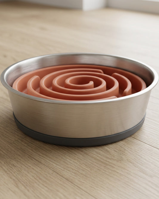Avibe Stainless Pet Bowl with Removable Spiral Insert 18 cm Terracotta - Lifestyle view