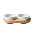 Avibe Natural Oak Wooden Double Pet Bowl - Ergonomic Elevated Ceramic Feeder for Cats and Dogs