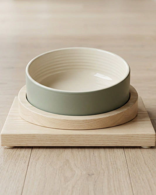 Avibe Tilted Ceramic Pet Bowl with Ash Stand 15 cm Sage - Lifestyle view